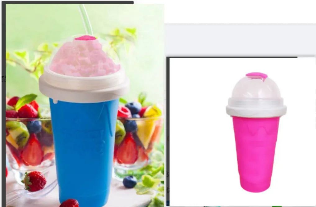 Blue quick refrigeration pinch cup with pinch activation for instant drink cooling