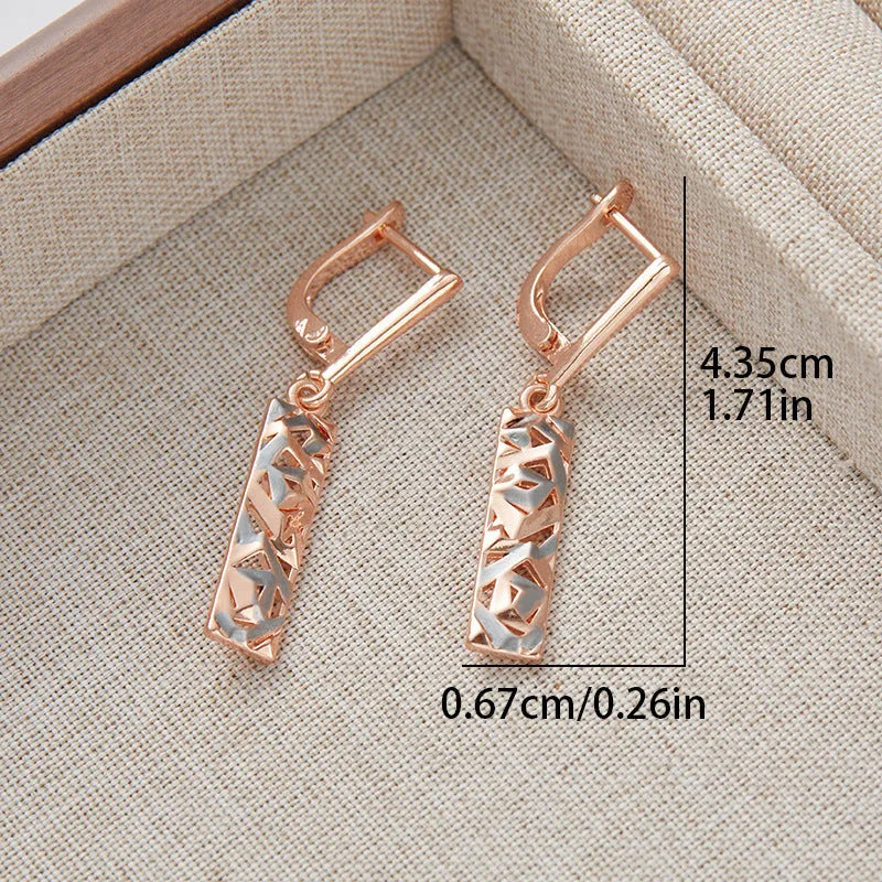 Rectangular two-tone hollow stud earrings with geometric shape and electroplated finish