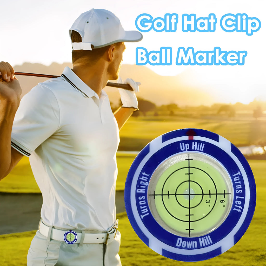 Golf level hat clip measurement device with green position markers for score tracking