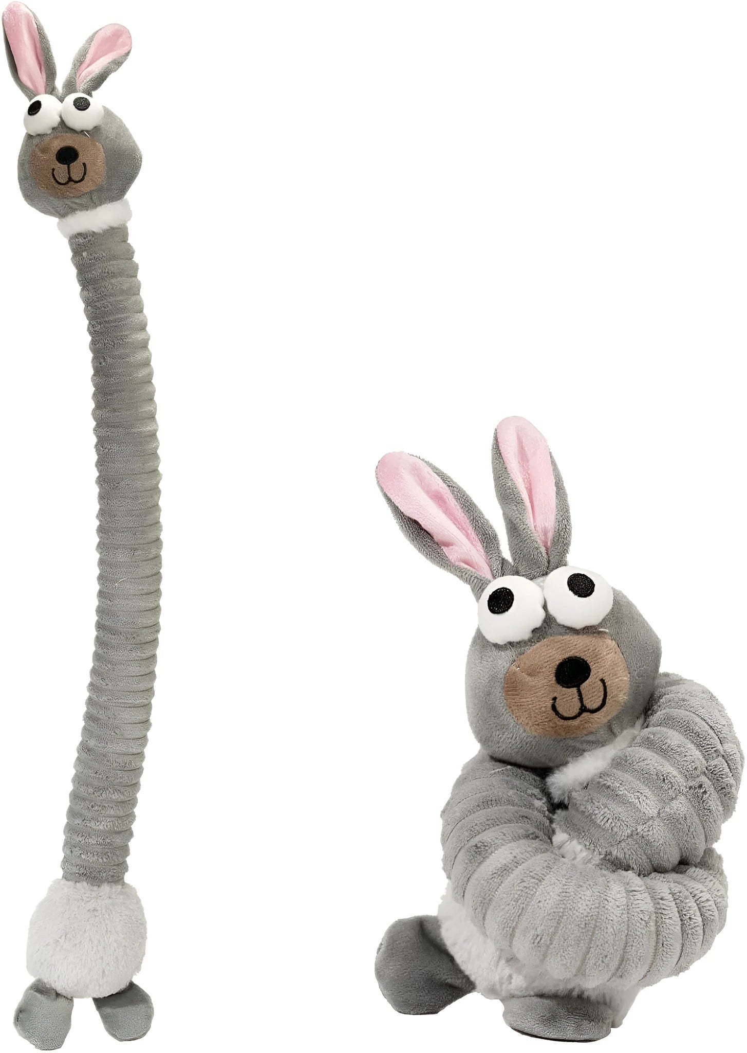 Plush stuffed squeaky dog toys with crinkle sounds in brown grey yellow colours