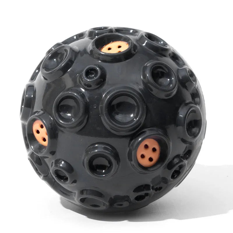 Colourful natural rubber dog toy ball with textured meteorite bumps for aggressive chewers with squeaky sound