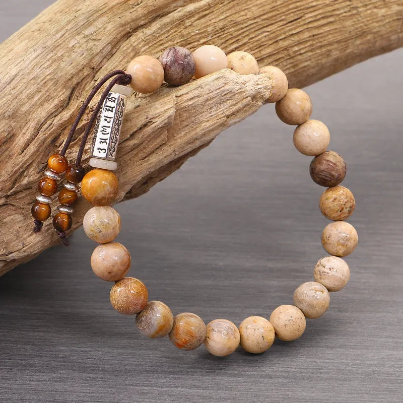 Wood colour stone bead handmade bracelet with retro simple design