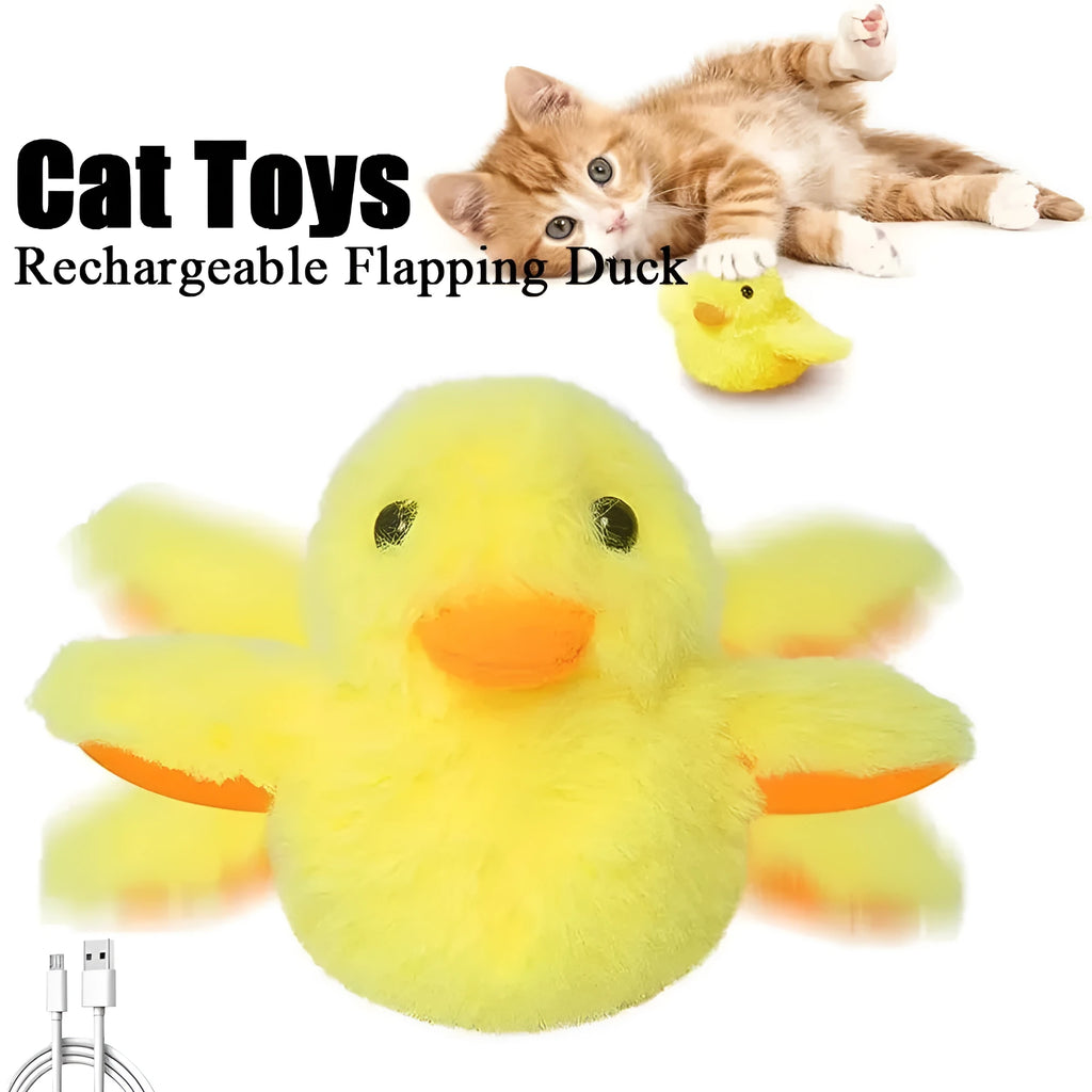 Yellow flapping duck cat toy with rechargeable battery and removable washable plush cover