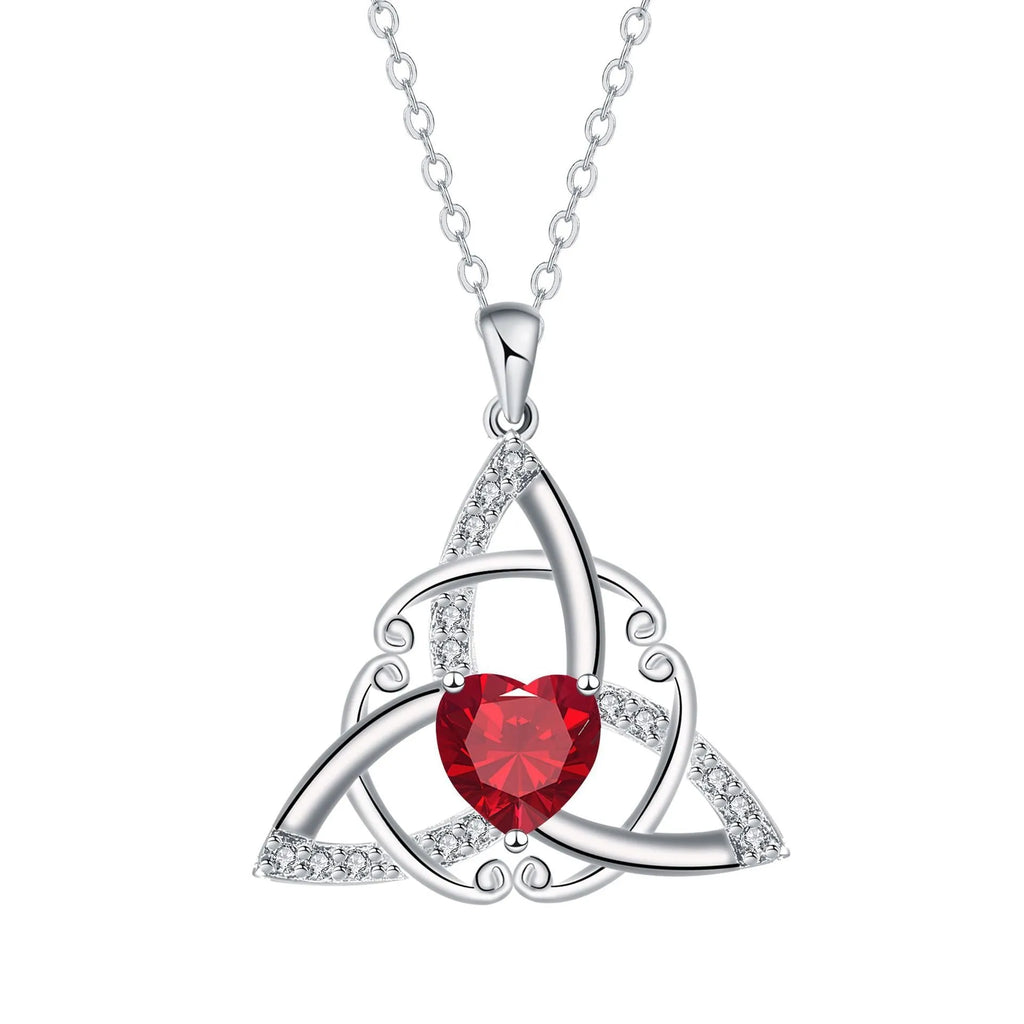 Women's Celtic knot necklace in copper with geometric pendant showing electroplated colour options