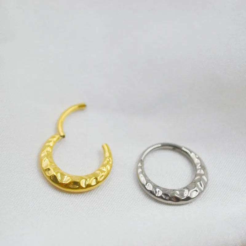 Titanium alloy concave-convex nose ring in gold or silver colour with 8mm or 10mm length options