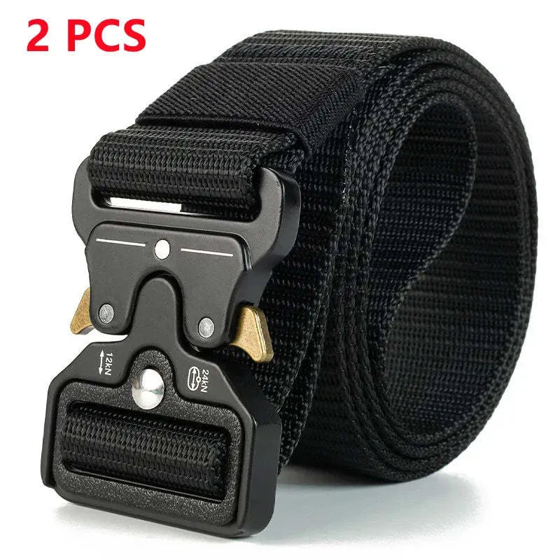 Men's canvas tactical belt with alloy release buckle showing weaving flowers texture treatment
