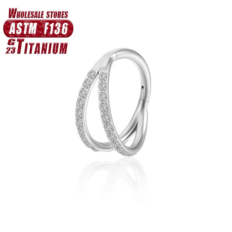 Titanium alloy fork nose ring for piercings, shown in silver colour on a black background.