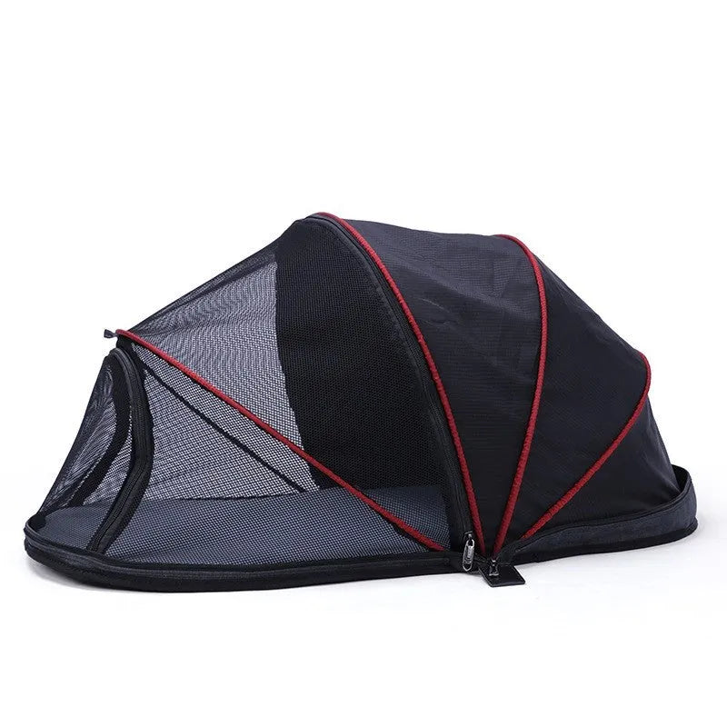 Black and blue half-mesh cat folding tent with L code size for portable pet bed and cage use