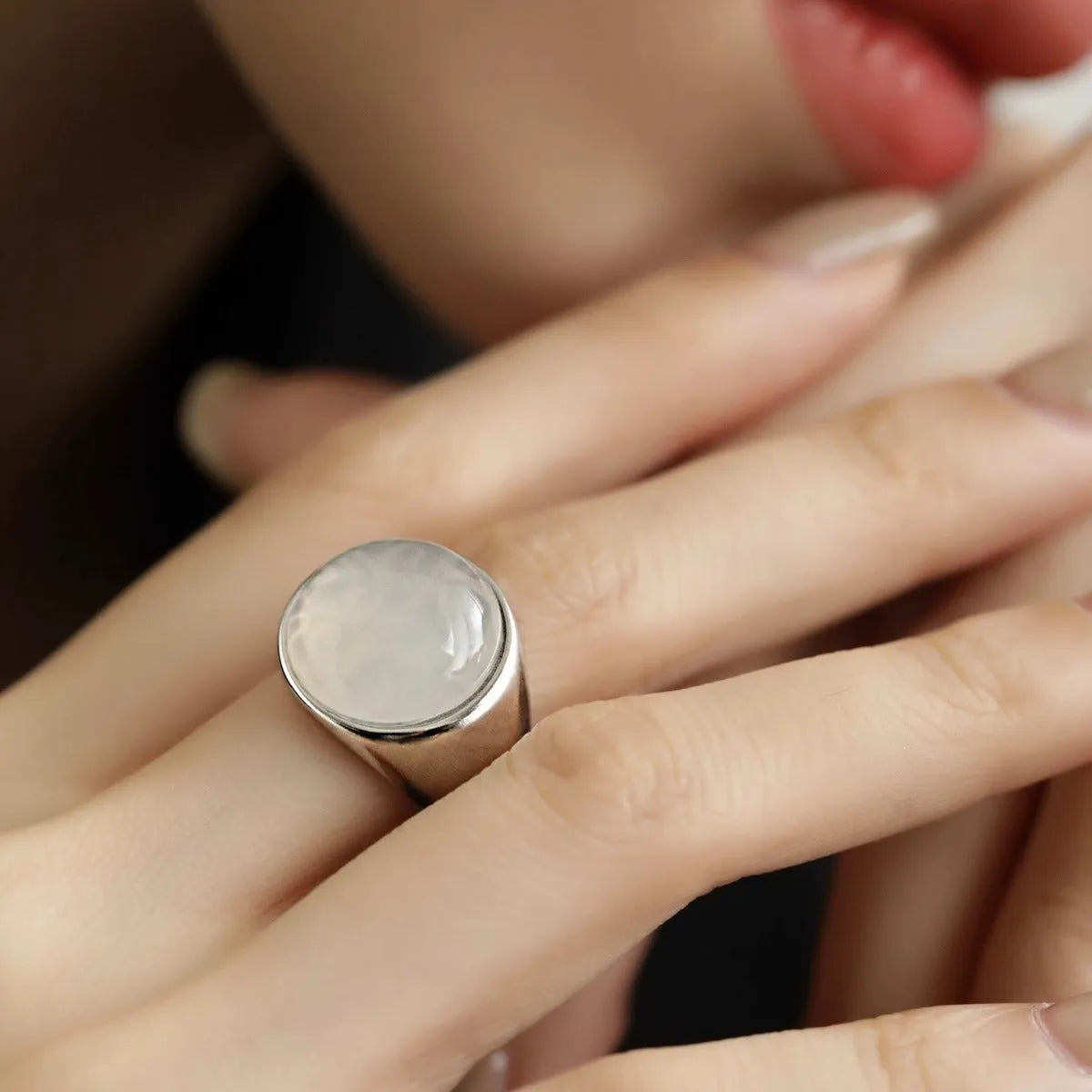 Lychee jelly round ring copper electroplated geometric open mouth adjustable women J2533 colour