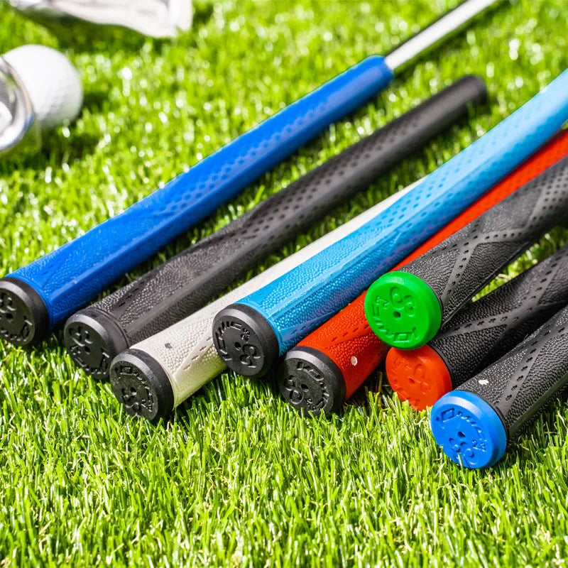 TPE/TPR golf club grip shown in various colour options including pink, red, blue, white, and black.