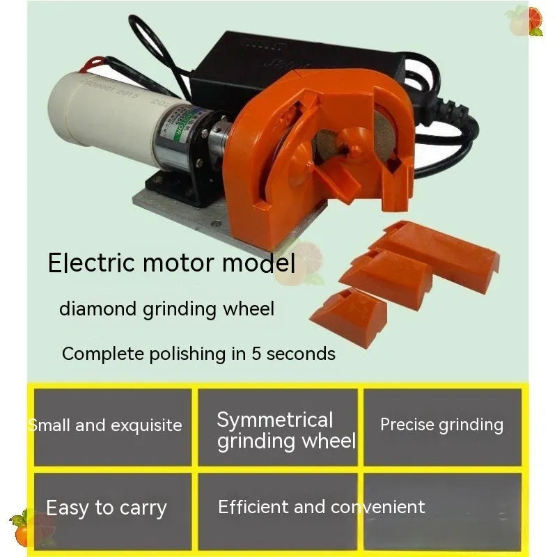Portable manual grinding sander tool with orange and black irregular grinding wheels