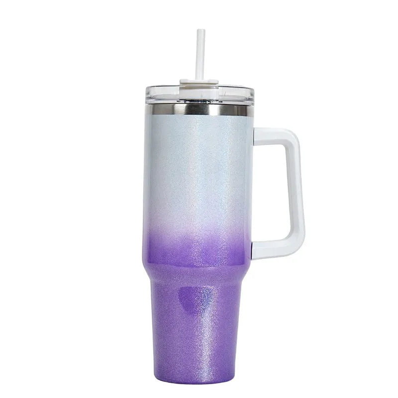 Large stainless steel vacuum insulation cup in rainbow gradient colour with 27.5cm height