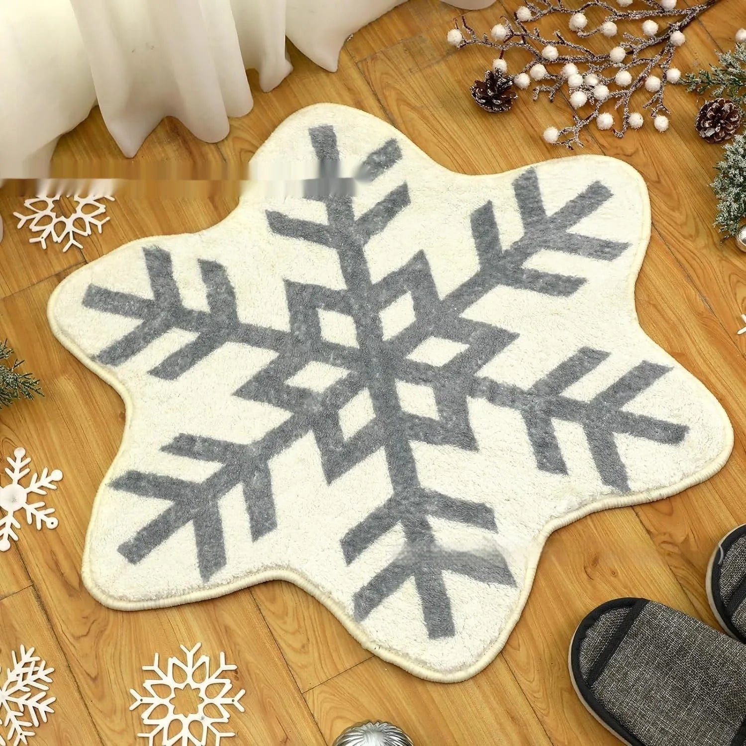 Christmas round polyester carpet with printed festive design in cashmere-like material