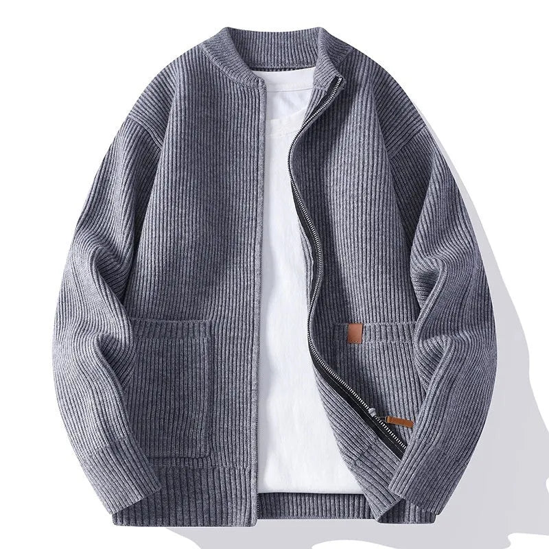 Men's striped sweater cardigan jacket in straight cut with chemical fibre blend construction