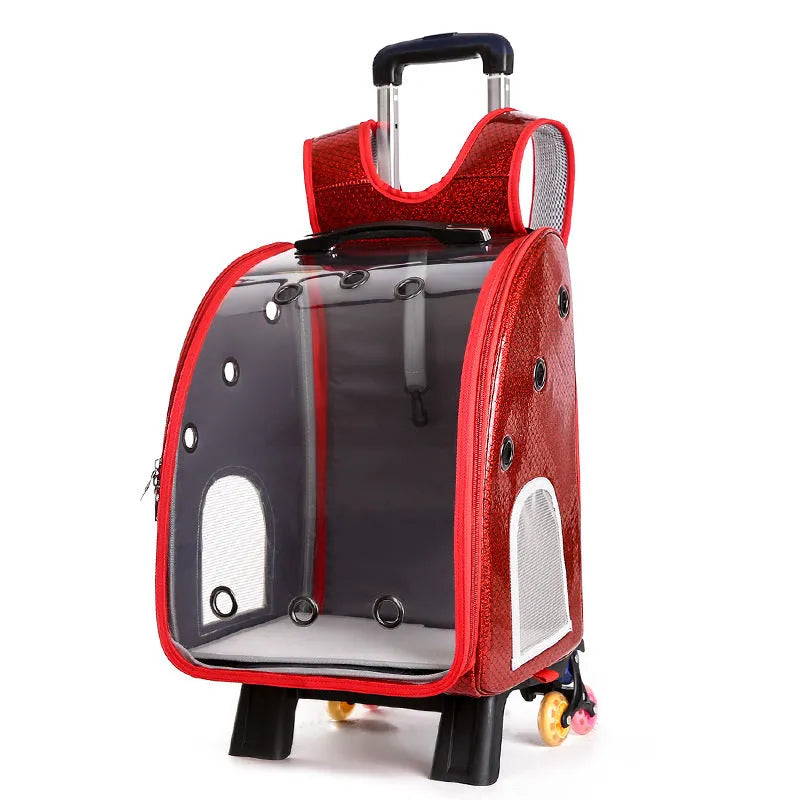 Transparent folding pet trolley bag with Oxford cloth backpack in multiple colour options