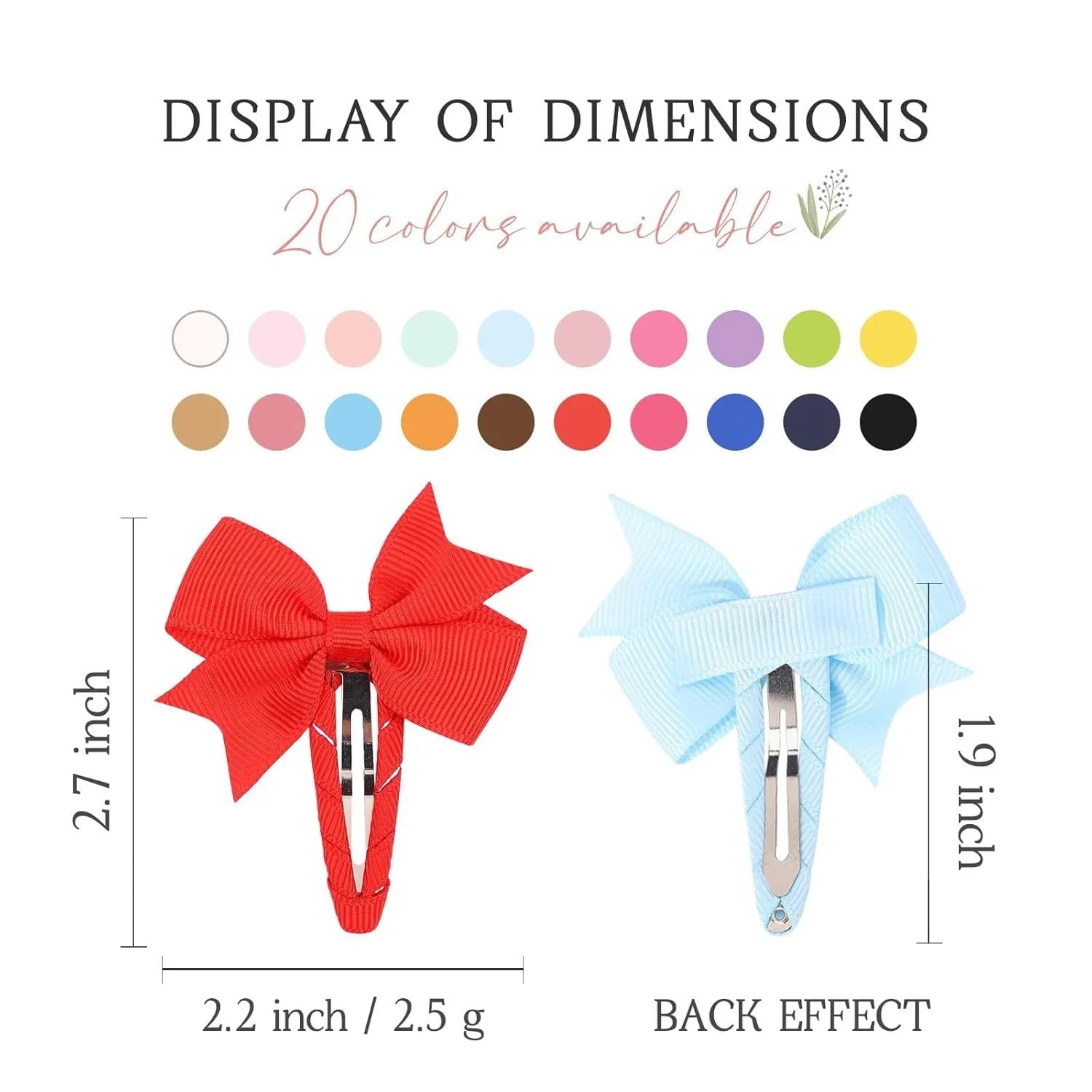 40-piece set of snap hair bows in various grosgrain ribbon colours for baby girls