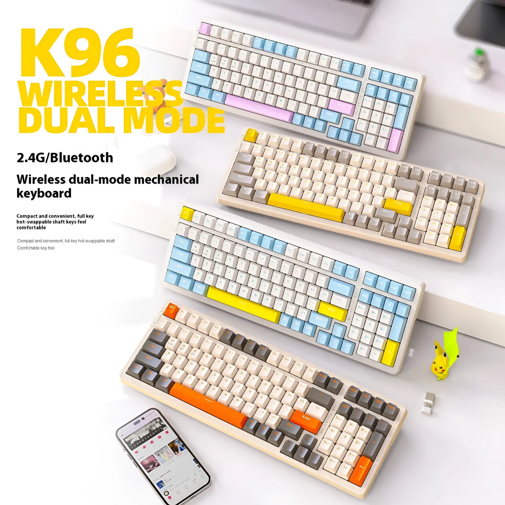 Free Wolf K96 Bluetooth dual-mode hot-swappable mechanical keyboard in compact black ABS case.