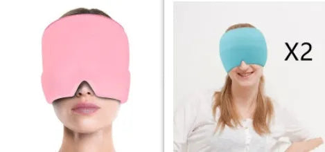 Black elastic cloth gel eye mask for headache relief measuring 22cm by 17cm