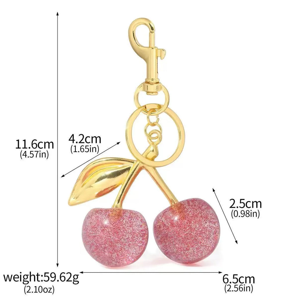 Zinc alloy cherry charm key ring with three-dimensional design in red or pink colour