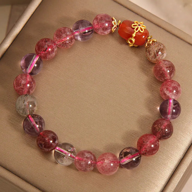 Natural Super Seven crystal bracelet Red Agate colour women light luxury jewellery