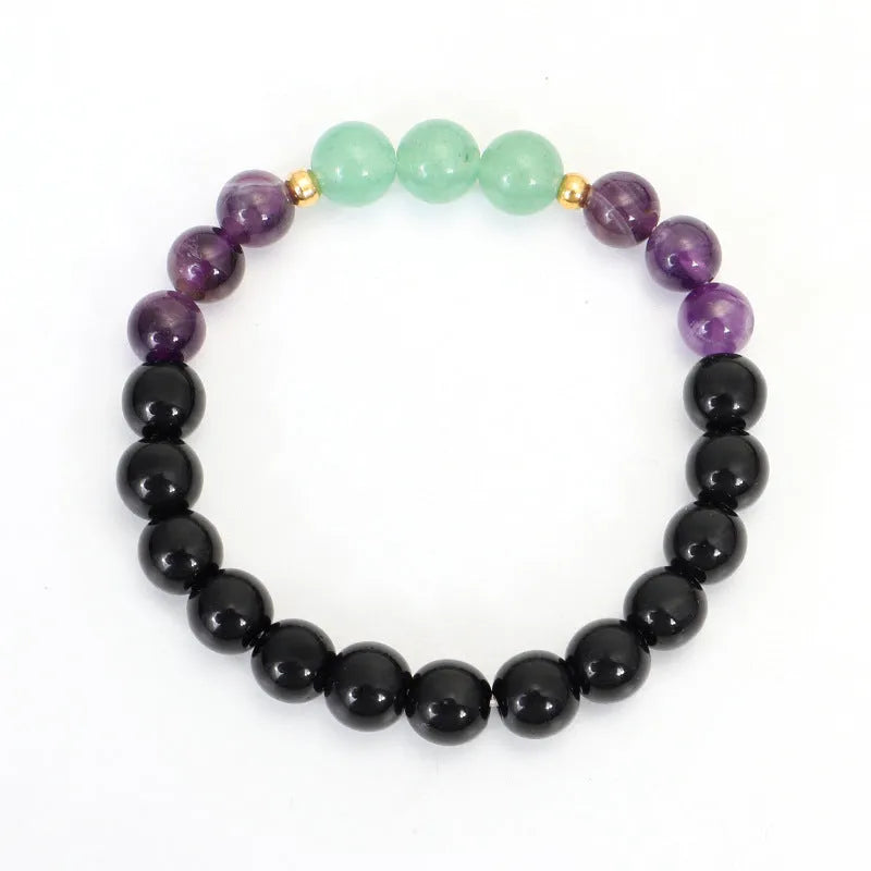 Geometric lotus pendant necklace and bracelet set with stone beads and adjustable chain