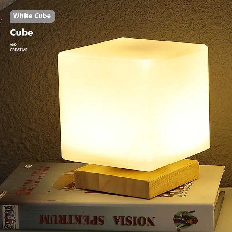 Nordic solid wood USB table lamp with touch dimming in white flower shape design