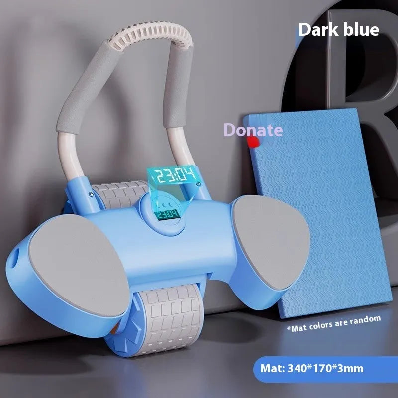 Abdominal exercise wheel with elbow support pad and automatic rebound mechanism