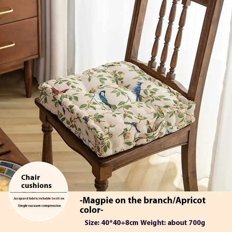 Square floral dining chair cushion for back and waist support, showing 40x40x8cm dimensions.