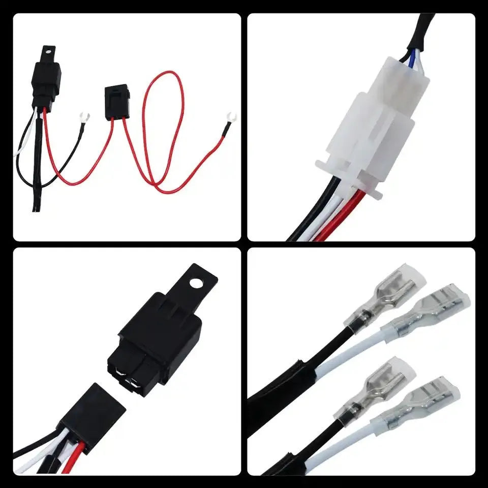 LED work light wiring harness with 2 metre silicone cable and one-to-two connection for automotive roof spotlights