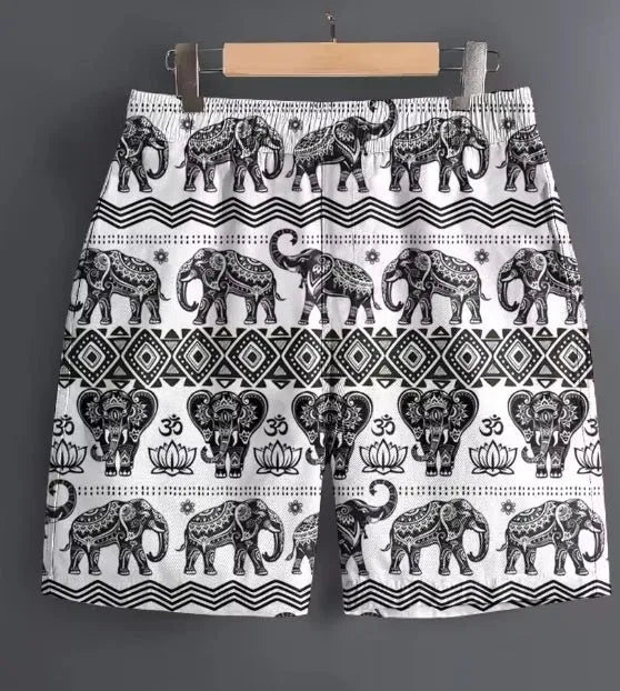 Men's casual polyester shorts in a striped pattern, shown in a size L, for outdoor sports and leisure wear.