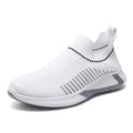 Men's mesh sock shoes with Flyknit upper and striped design in black, black white, and white colour options