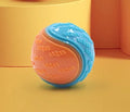 Red and blue TPR rubber dog training ball with squeaker, 6.5cm in diameter