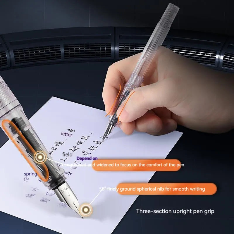 Automatic suction pen set with plastic shell, ink feeder, and choice of 0.38mm or 0.5mm nib sizes