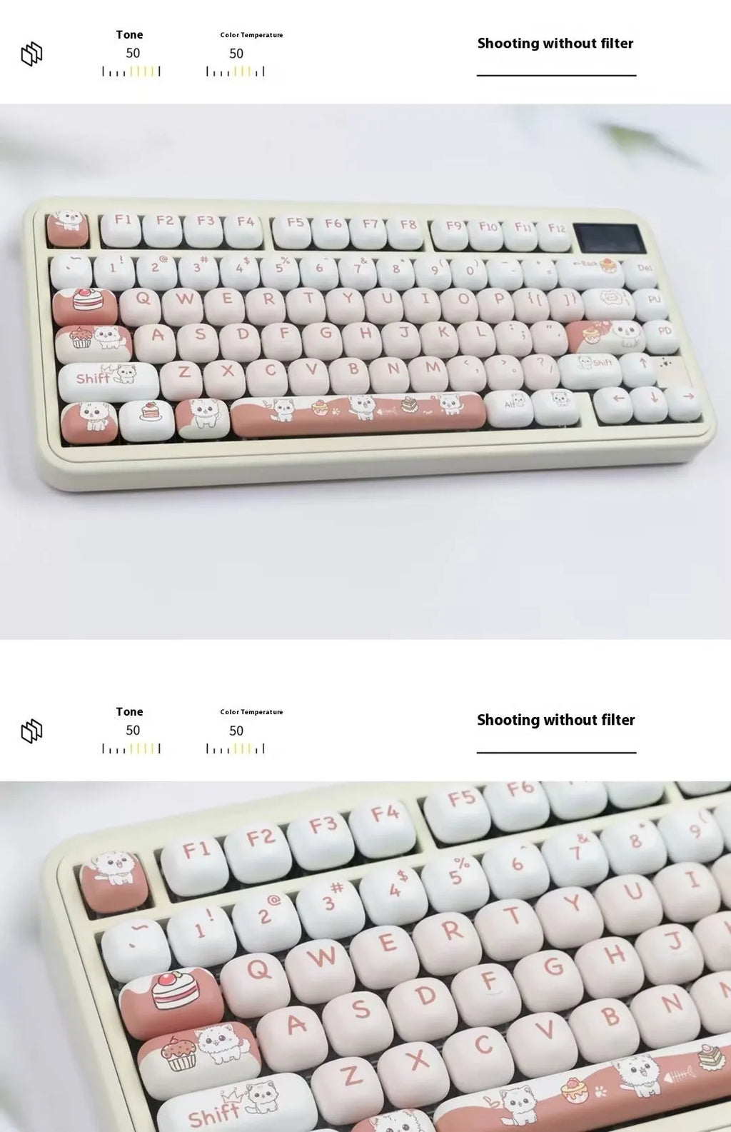 Dessert cat themed mechanical keyboard key caps with MOG round design in complete set