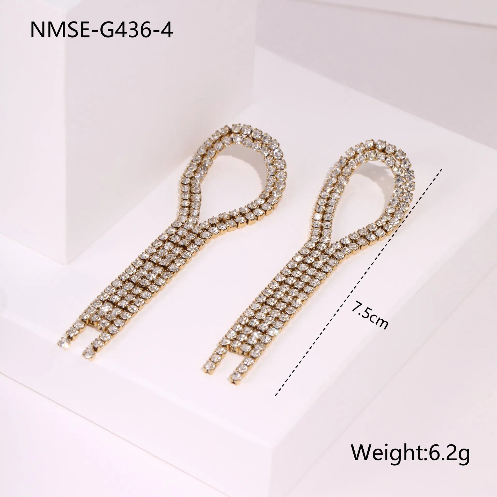 Stainless steel earrings with diamond tassel, heart and star shapes, 18K electroplated finish