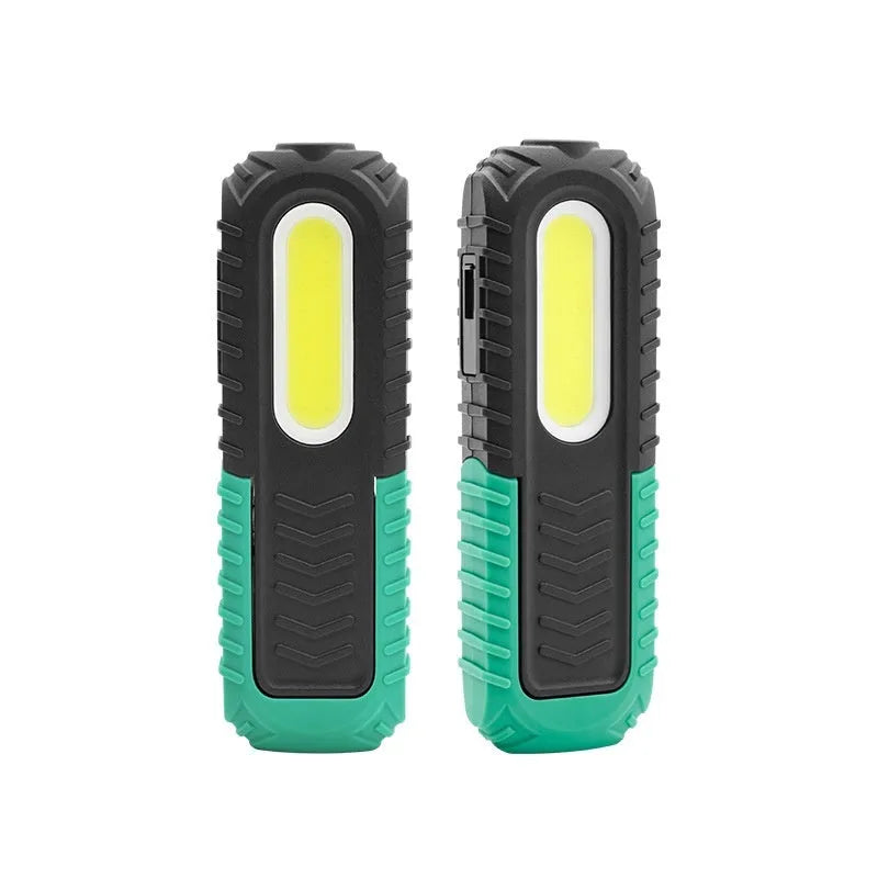 Black and green USB rechargeable auto repair work light with PET coating for drop resistance