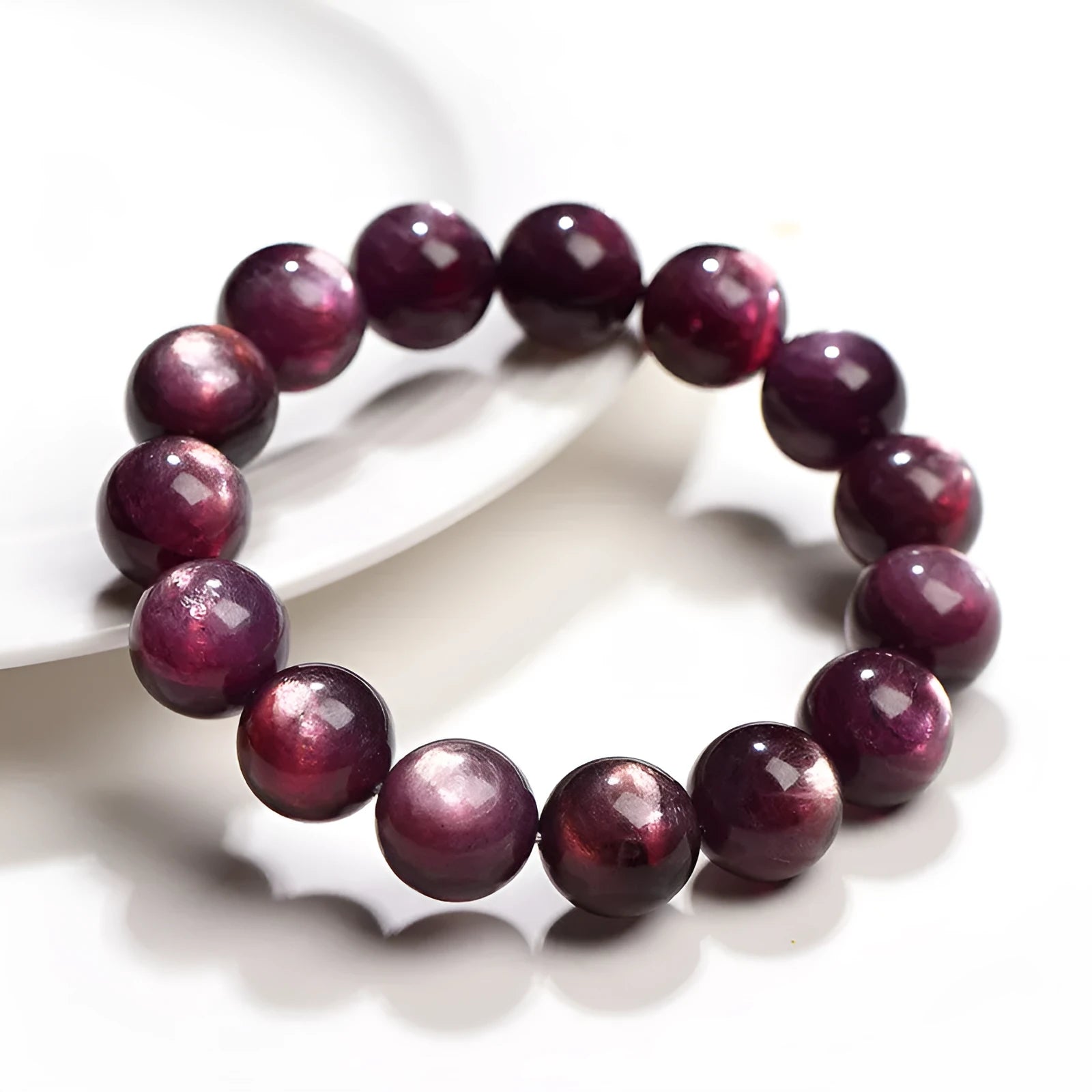 Purple lepidolite crystal bracelet with polished round beads in geometric design
