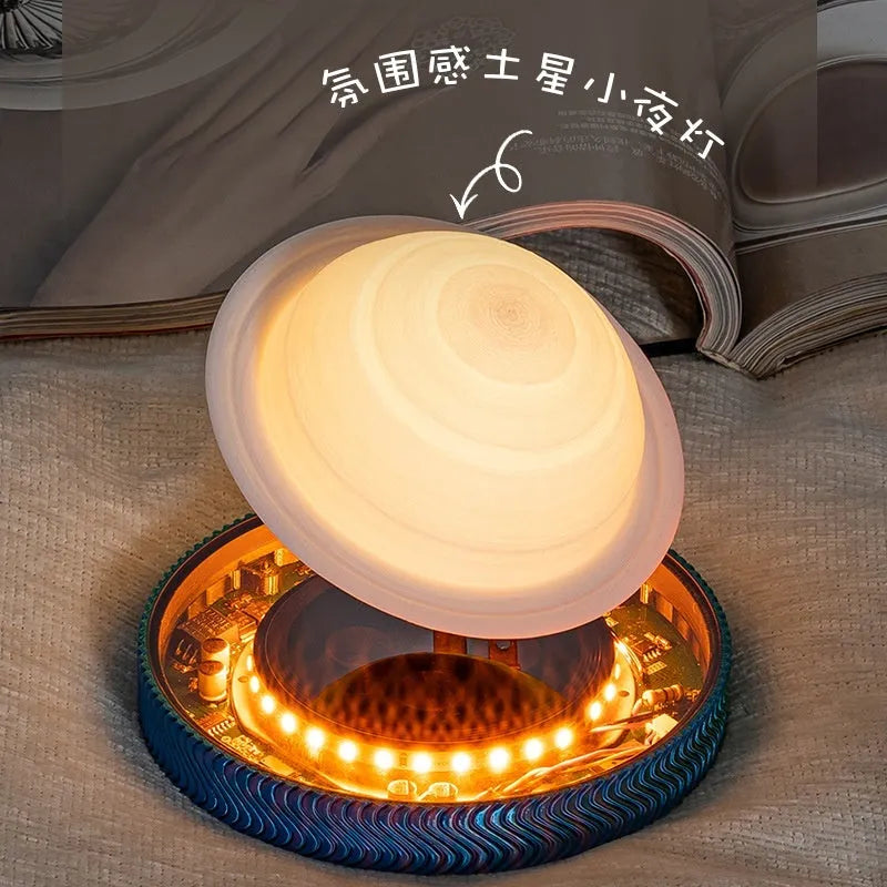 Magnetic suspension decorative lamp with 3D printed moon design floating above base
