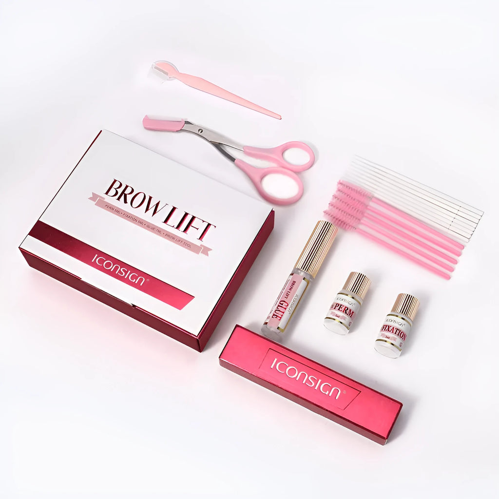 Pink eyebrow quick ironing tool and components of eyebrow perm set for keratosis treatment