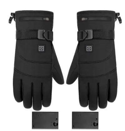Winter electric heated gloves with touch screen fingers and carbon fibre heating in black nylon and cotton