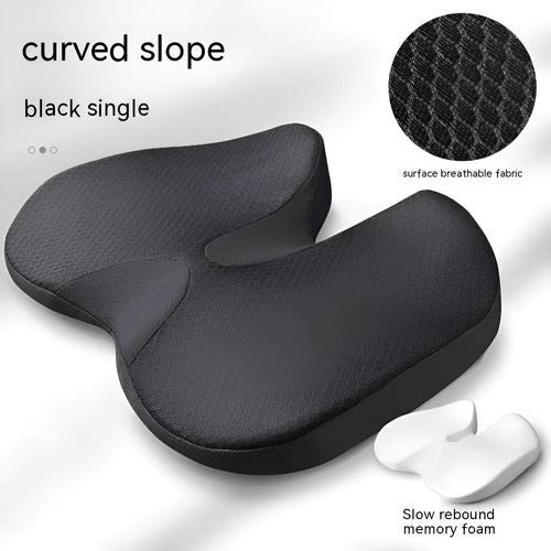 Curved bevel seat cushion with memory foam for tailbone support during driving