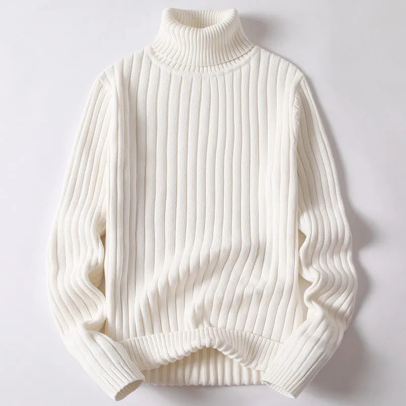 Turtleneck sweater for men and women in striped design, high neck, long sleeves, slim fit, autumn winter top