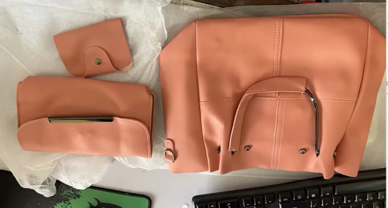 PU leather three-piece messenger bag set for women with tassel detail in coffee colour