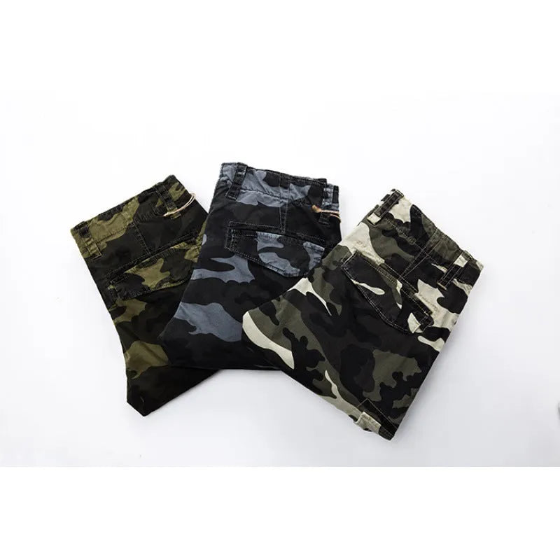 Men's outdoor camouflage polyester mid waist trousers in light army camouflage colour, size 32
