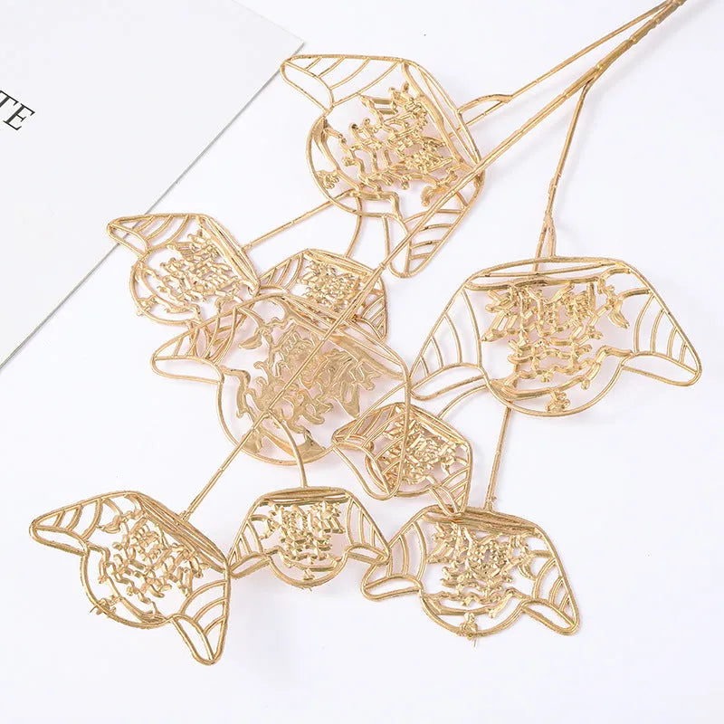 Gold plastic Persian eucalyptus and ginkgo leaf artificial flower arrangement for wedding decor