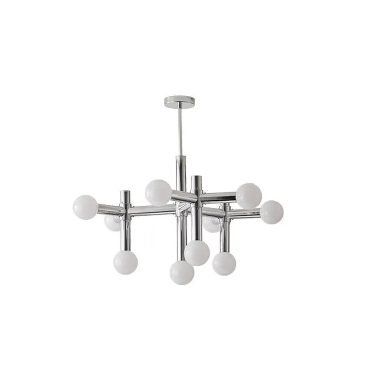 Creative bean-shaped Nordic chandelier with 10 chrome-plated heads, wrought iron and glass construction