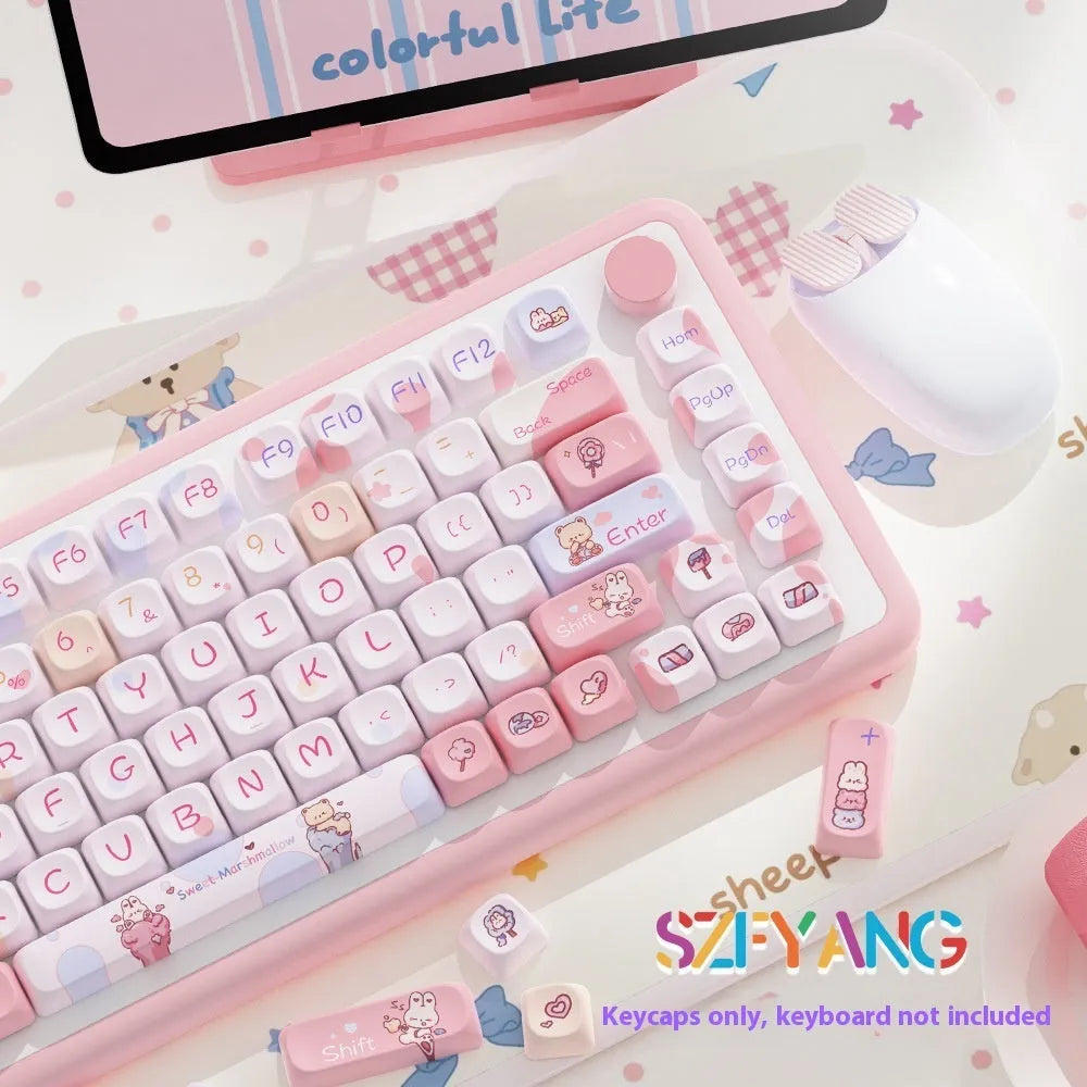 Sweet Cotton Candy colour PBT keycap set for mechanical keyboards showing 112-key and 120-key options