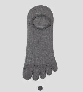 Modal five-finger boat socks in black, shown on a foot with invisible no-show style.