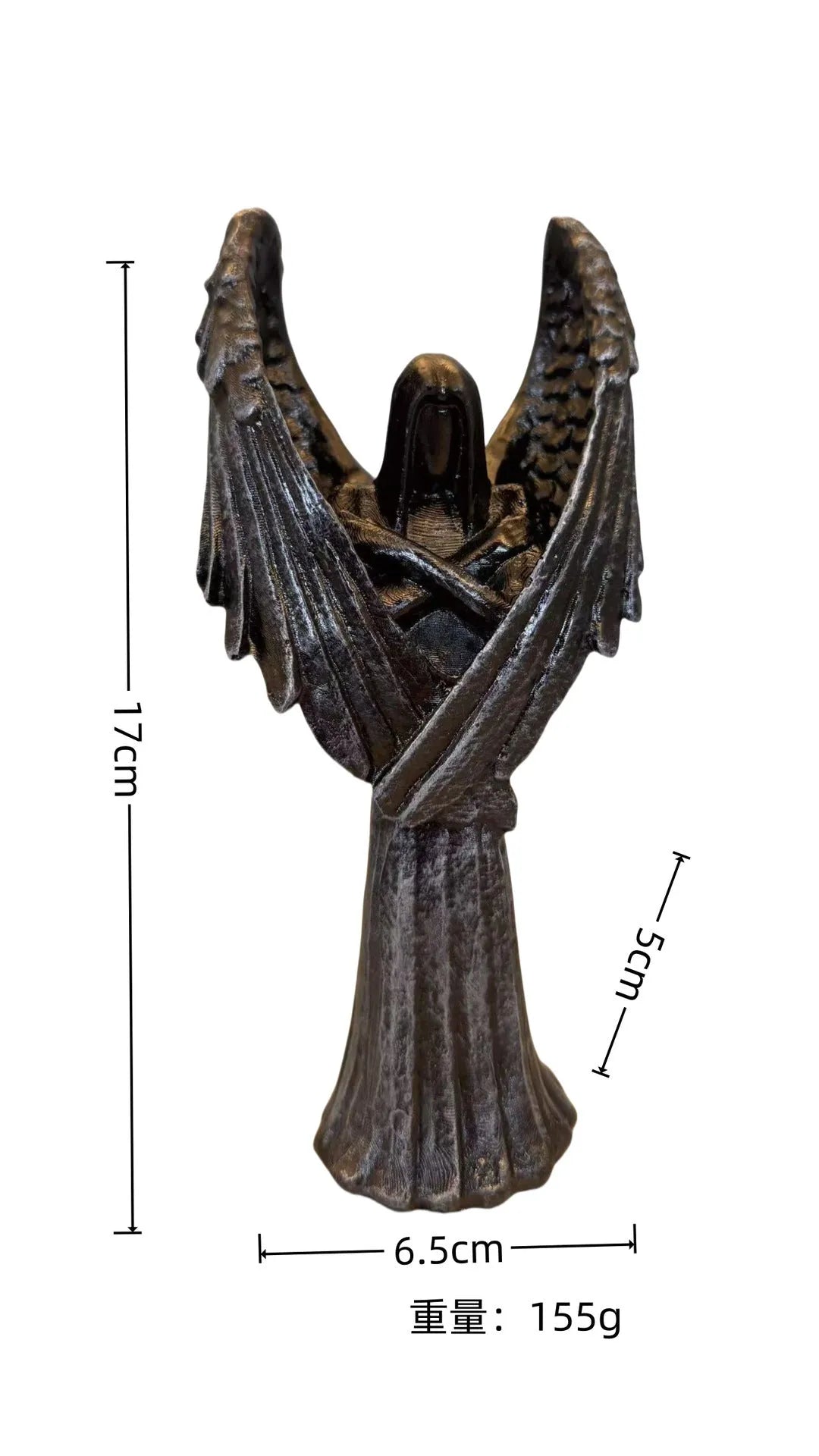 Dark Angel resin statue ornament measuring 6.5 by 5 by 17 centimetres.
