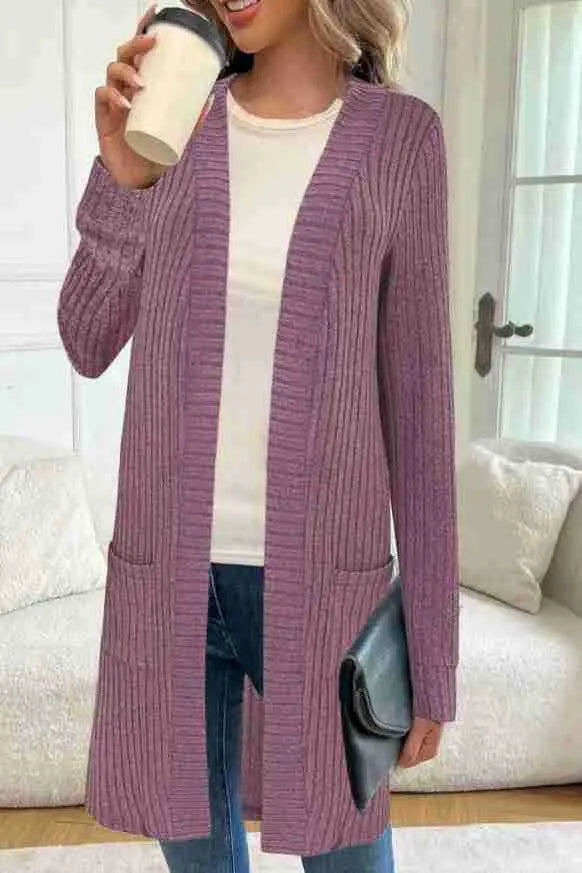 Plus size loose fit long sleeve knitted cardigan jacket in black, grey, or wine red.